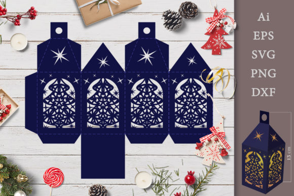 3D SVG Christmas Lantern with Trees for Blogs