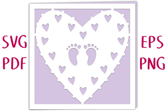 New Baby Footprint Heart Card 3D SVG Shapes